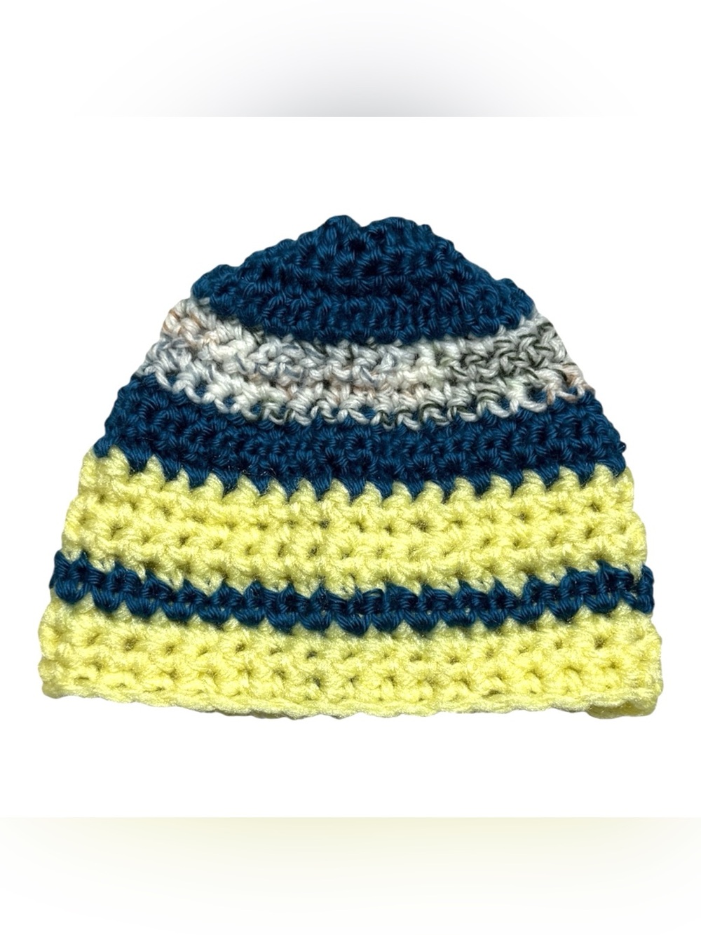 NWT Hand Made Knit Hat Yellow Blue 0-3 Mons